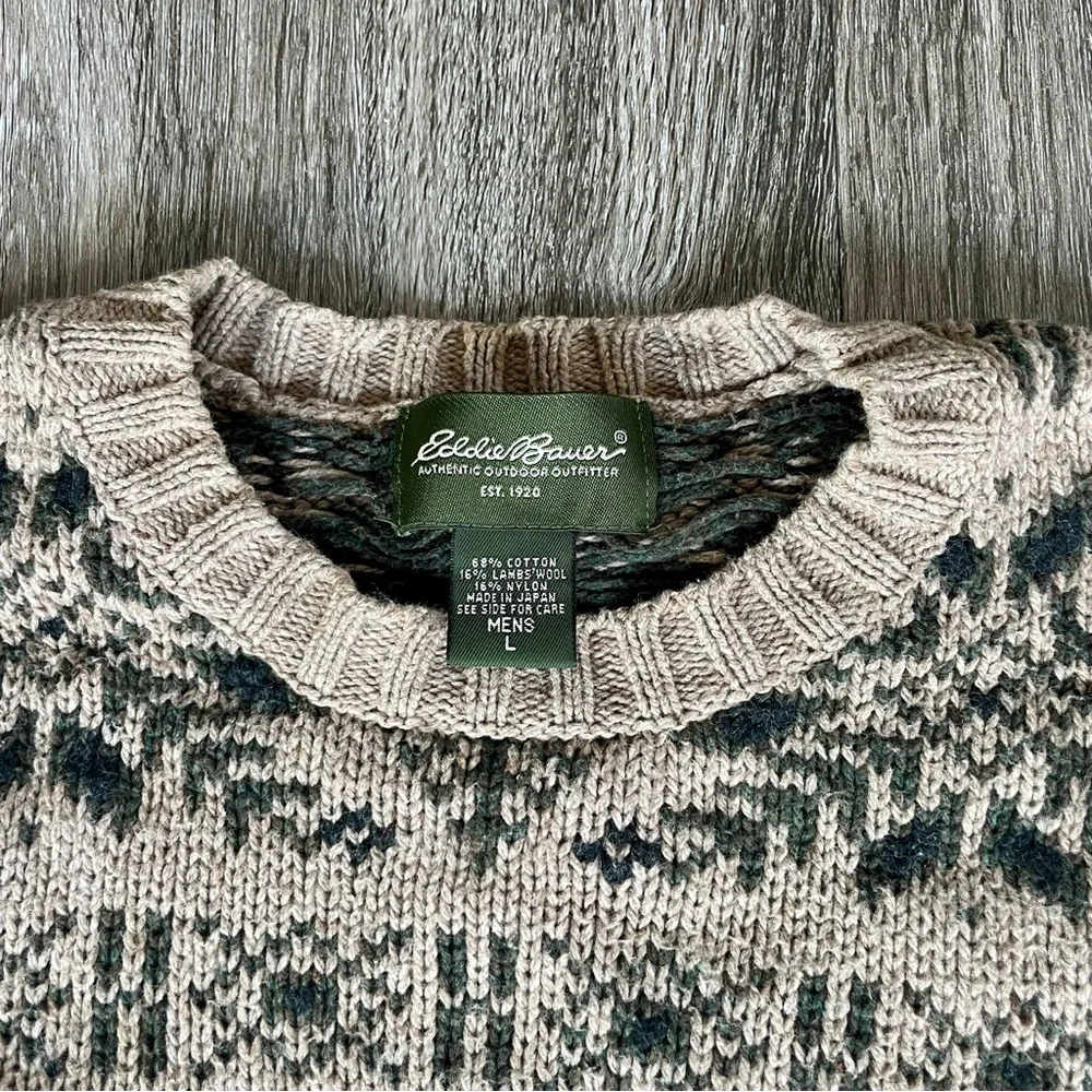 Vtg Eddie Bauer Wool Blend Chunky Fair Isle Knit Sweater Made Japan Men Large - Picture 3 of 5